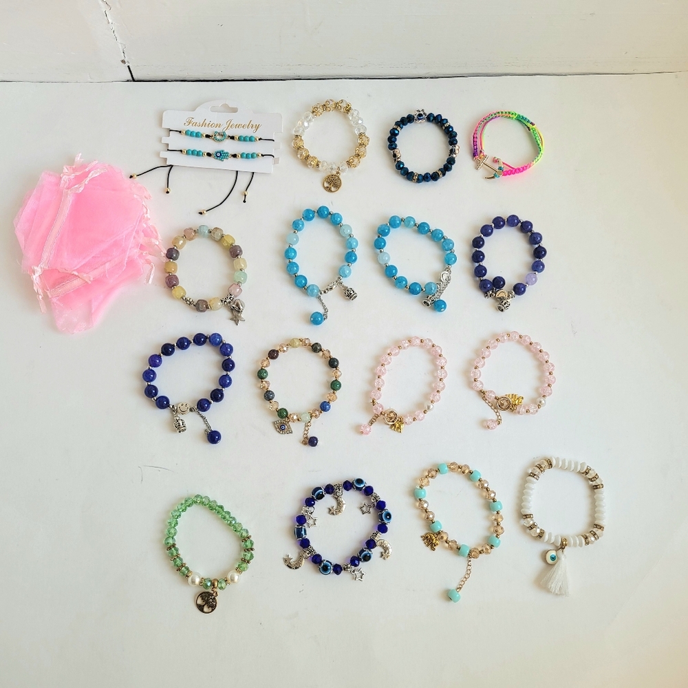 NWOT LOT 17 Bracelets Jewelry, Colorful Gemstones, Crystal, Beaded , Charms - Picture 2 of 7